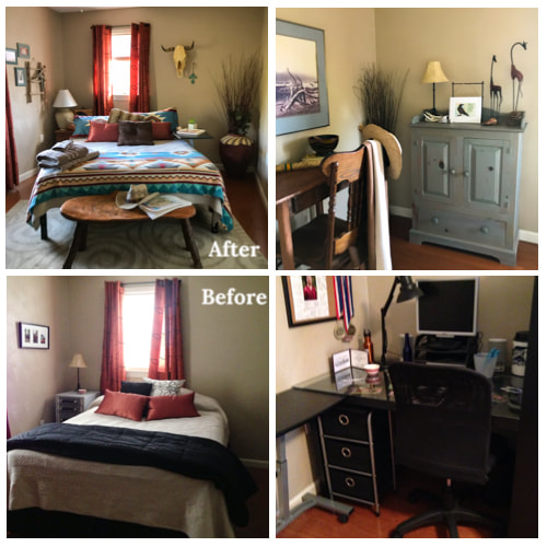 Bedroom makeover; from stark to inviting southwestern theme, Crows Nest Arts