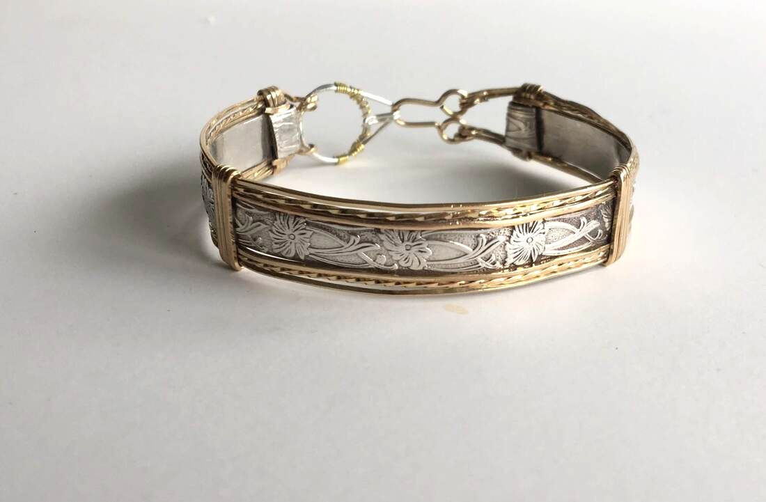 Silver and Gold Bracelet Jewelry Repaired by Janise Crow Crows Nest Arts