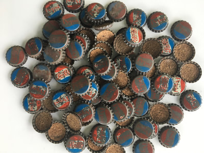 vintage red white blue Pepsi bottle cap necklace, beaded jewelry