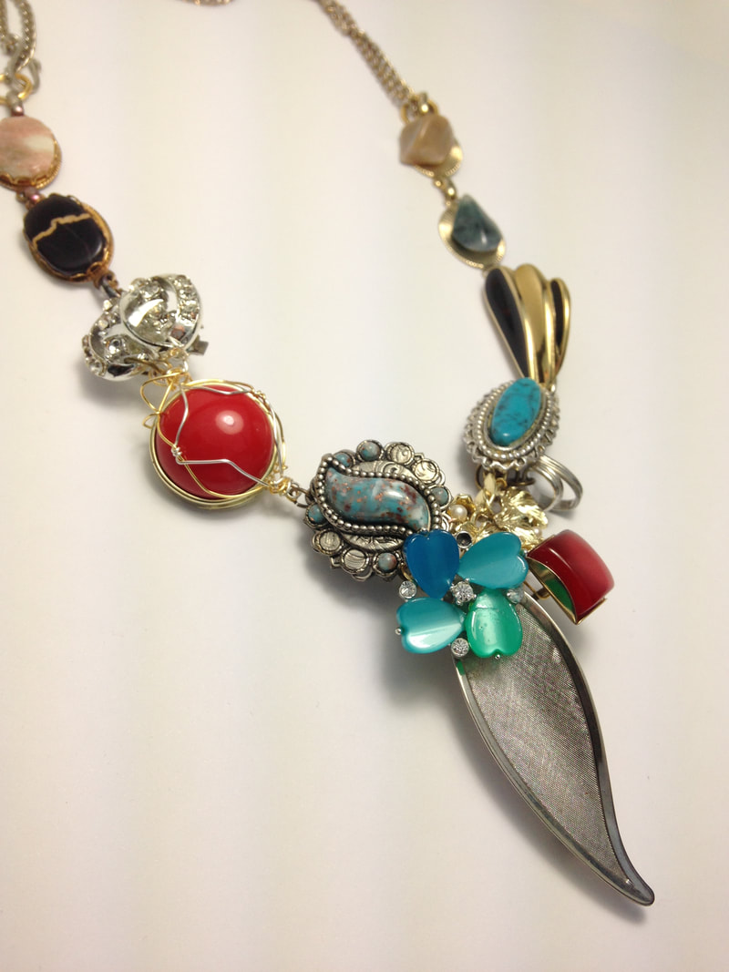 Custom necklace made from mom's old jewelry. Buffy Collection, designed by Janise Crow 
