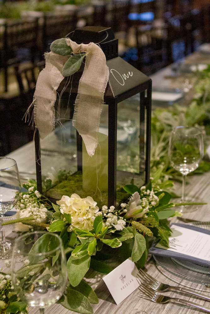 DIY With Me: Fresh floral centerpieces, vinyl lettering, natural moss lantern decor, glass etching, hand dyed napkins, menus, and place cards, Crow Nest Arts