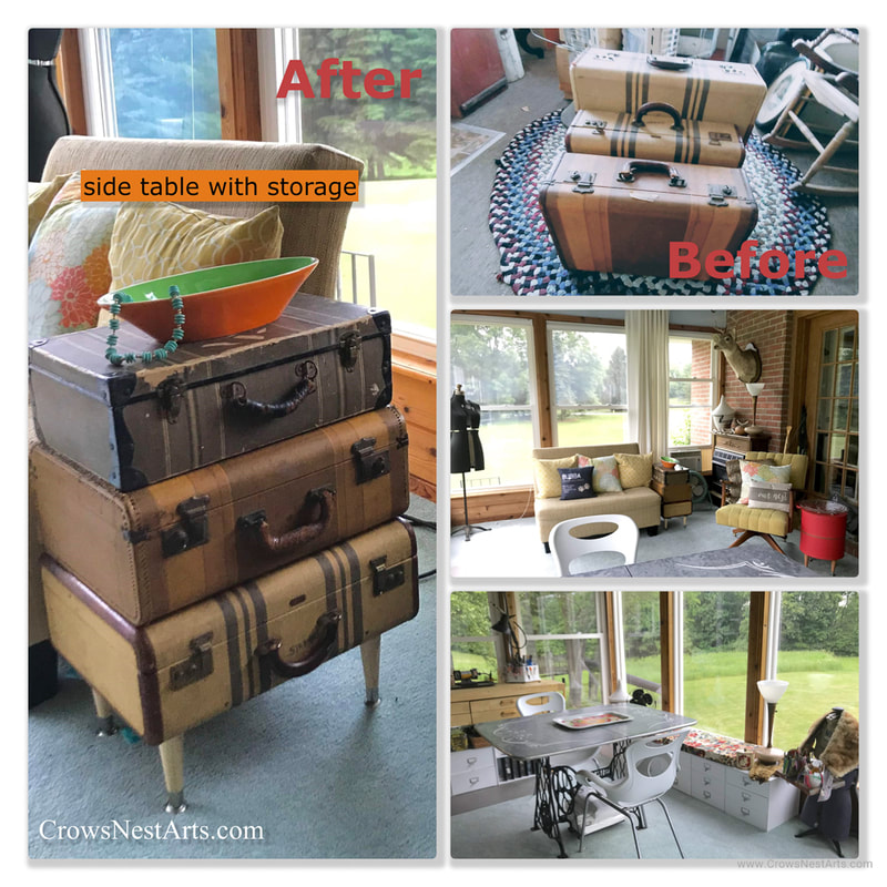 DIY With Me: Repurposed suitcases into extra storage for a vintage style craft room makeover by Crows Nest Arts.