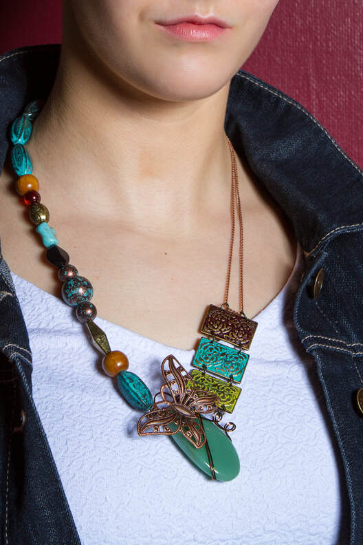Green Earthy Butterfly Statement Necklace by Crows Nest Arts